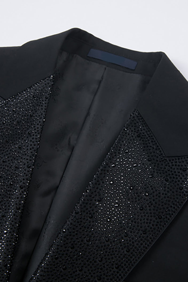 Load image into Gallery viewer, Black Peaked Lapel Beaded 3 Pieces Wedding Suits