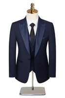 Load image into Gallery viewer, Black Peaked Lapel Beaded 3 Pieces Wedding Suits