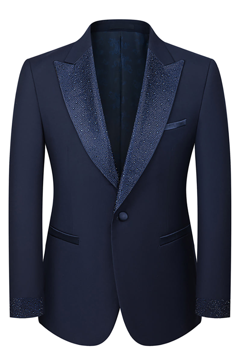 Load image into Gallery viewer, Black Peaked Lapel Beaded 3 Pieces Wedding Suits