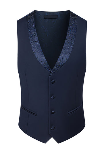 Black Peaked Lapel Beaded 3 Pieces Wedding Suits