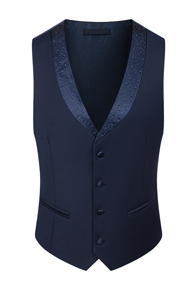 Load image into Gallery viewer, Black Peaked Lapel Beaded 3 Pieces Wedding Suits
