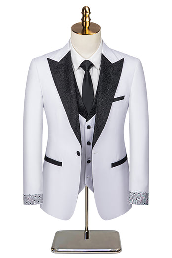 Black Peaked Lapel Beaded 3 Pieces Wedding Suits