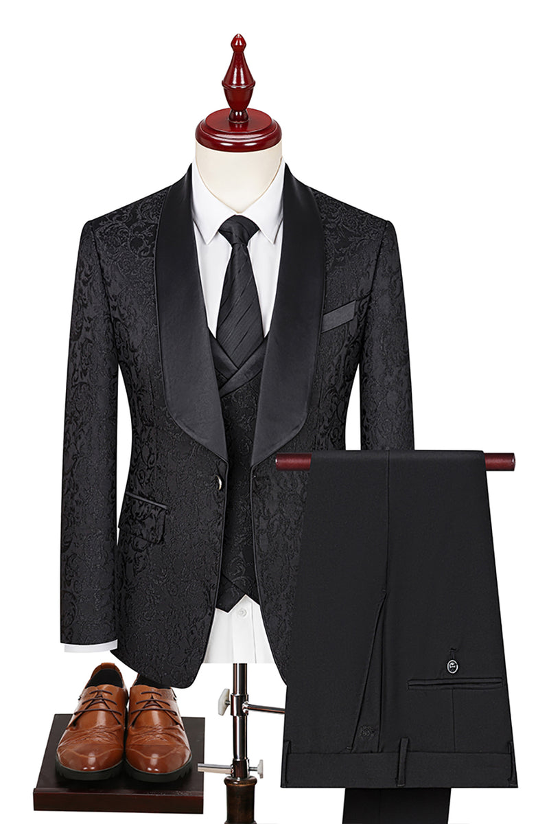 Load image into Gallery viewer, Dark Green Jacquard Shawl Lapel 3 Pieces Prom Suits