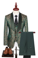 Load image into Gallery viewer, Dark Green Jacquard Shawl Lapel 3 Pieces Prom Suits