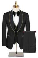 Load image into Gallery viewer, Black Jacquard Shawl Lapel 3 Pieces Prom Suits