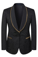 Load image into Gallery viewer, Black Jacquard Shawl Lapel 3 Pieces Prom Suits