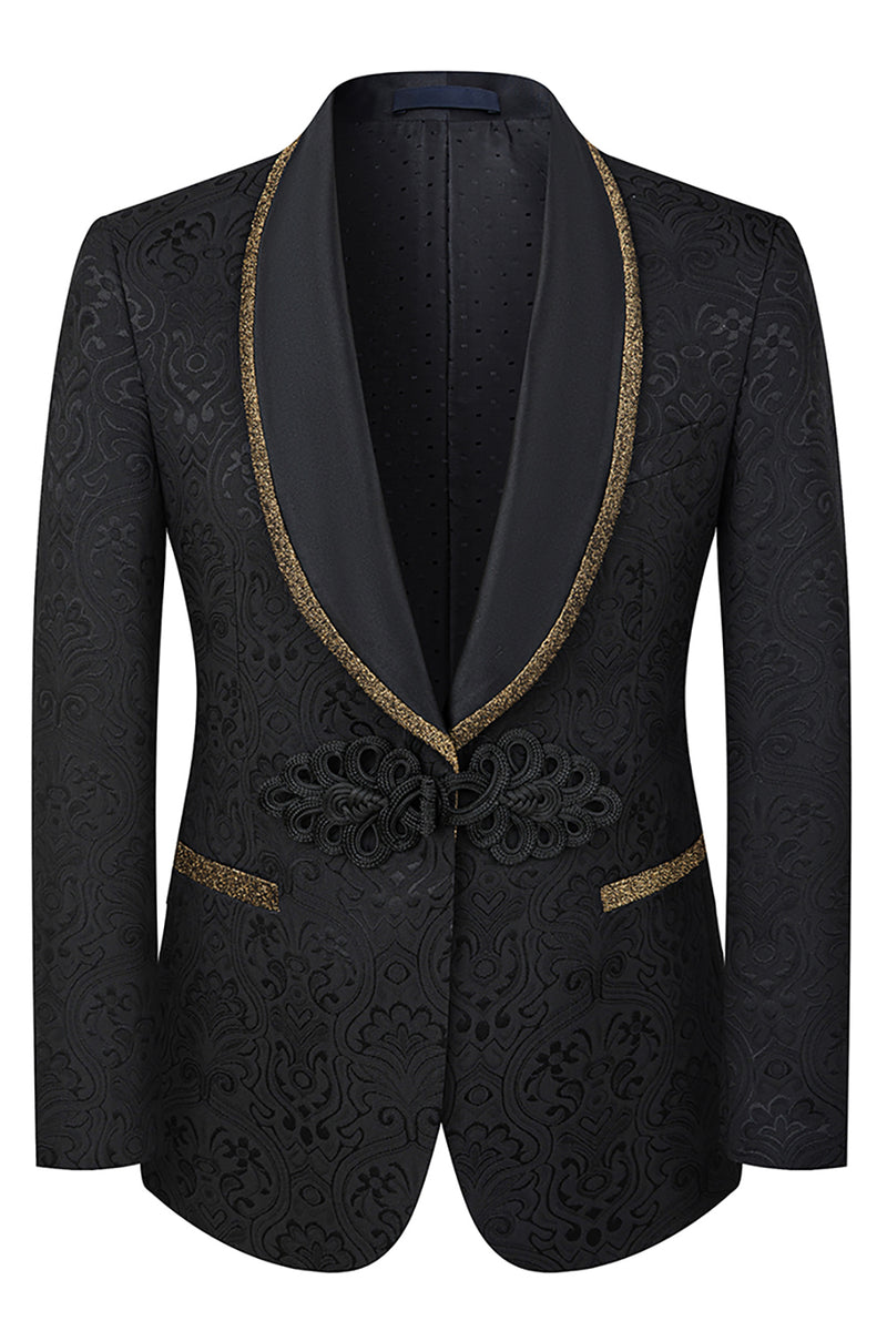 Load image into Gallery viewer, Black Jacquard Shawl Lapel 3 Pieces Prom Suits