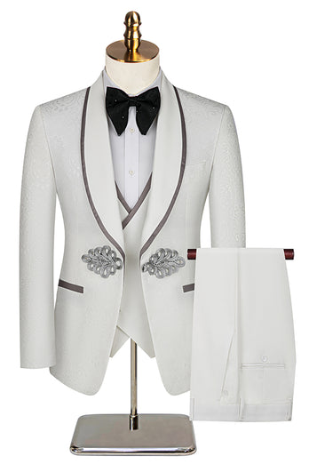 Black Jacquard Shawl Lapel 3 Pieces Prom Suits