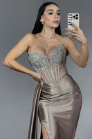 Load image into Gallery viewer, Sparkly Grey Mermaid Beaded Corset Prom Dress with Slit