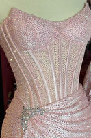 Load image into Gallery viewer, Sparkly Beaded Blush Corset Mermaid Long Prom Dress with Slit