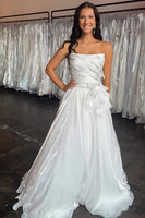 Load image into Gallery viewer, Blue Ruffled A Line Long Prom Dress with Beading