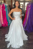 Load image into Gallery viewer, Blue Ruffled A Line Long Prom Dress with Beading