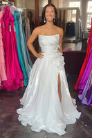 Load image into Gallery viewer, Blue Ruffled A Line Long Prom Dress with Beading