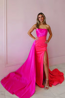Load image into Gallery viewer, Fuchsia Strapless Sheath Long Prom Dress with Slit