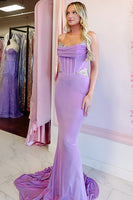 Load image into Gallery viewer, Purple Strapless Beaded Mermaid Corset Long Prom Dress