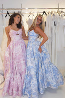 Load image into Gallery viewer, Jacquard Blue Spaghetti Straps A-Line Long Prom Dress