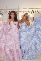 Load image into Gallery viewer, Jacquard Blue Spaghetti Straps A-Line Long Prom Dress