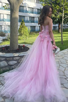 Load image into Gallery viewer, Strapless Pink 3D Flowers Sheath Long Prom Dress with Slit