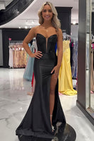 Load image into Gallery viewer, Black Sweetheart Mermaid Long Prom Dress with Slit