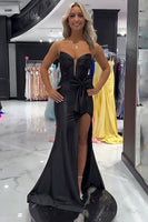 Load image into Gallery viewer, Black Sweetheart Mermaid Long Prom Dress with Slit