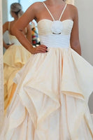 Load image into Gallery viewer, Apricot 3D Flower A Line Long Prom Dress with Ruffles