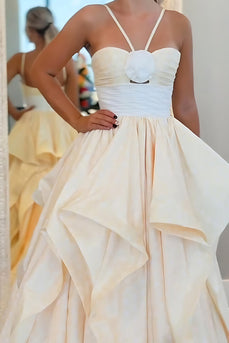 Apricot 3D Flower A Line Long Prom Dress with Ruffles