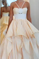 Load image into Gallery viewer, Apricot 3D Flower A Line Long Prom Dress with Ruffles