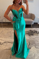 Load image into Gallery viewer, Green Strapless Corset Sheath Long Prom Dress with Slit