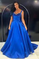 Load image into Gallery viewer, Royal Blue Sweetheart A-Line Beaded Long Prom Dress with Bow