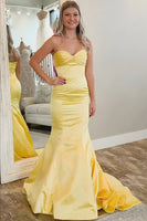 Load image into Gallery viewer, Sweetheart Yellow Mermaid Long Satin Prom Dress