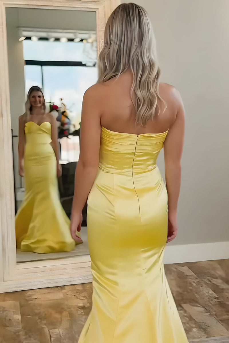 Load image into Gallery viewer, Sweetheart Yellow Mermaid Long Satin Prom Dress