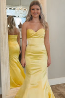 Load image into Gallery viewer, Sweetheart Yellow Mermaid Long Satin Prom Dress