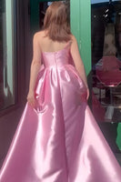 Load image into Gallery viewer, Pink A-Line One Shoulder Long Satin Prom Dress with Bow