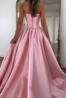 Blush Strapless A-Line Corset Long Prom Dress with 3D Flower
