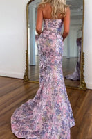 Load image into Gallery viewer, Purple Mermaid Strapless Jacquard Long Prom Dress with Slit