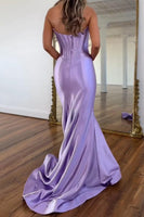 Load image into Gallery viewer, Purple Sweetheart Mermaid Corset Long Satin Prom Dress