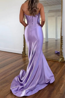 Purple Sweetheart Mermaid Corset Long Satin Prom Dress