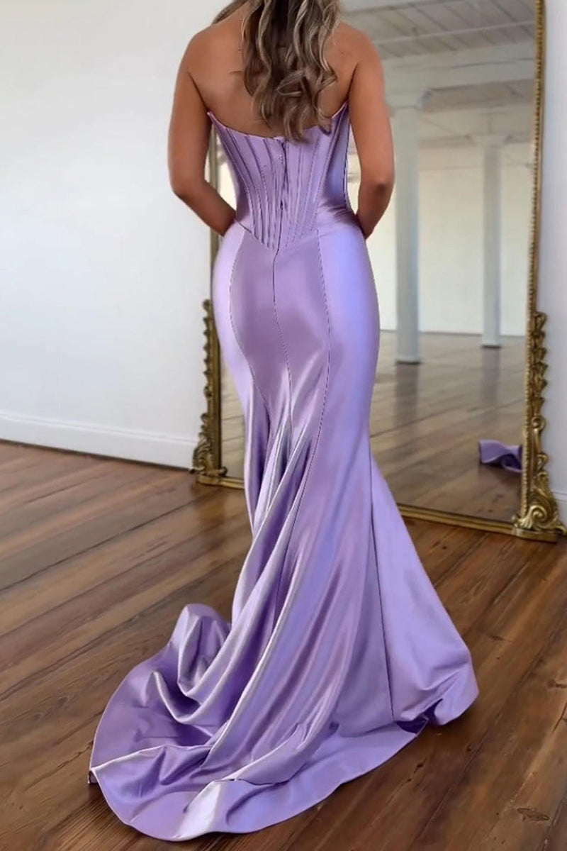 Load image into Gallery viewer, Purple Sweetheart Mermaid Corset Long Satin Prom Dress