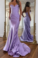 Load image into Gallery viewer, Purple Sweetheart Mermaid Corset Long Satin Prom Dress