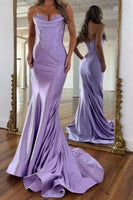 Load image into Gallery viewer, Purple Sweetheart Mermaid Corset Long Satin Prom Dress