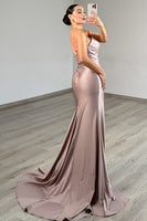 Load image into Gallery viewer, Dusty Rose Strapless Sheath Beaded Long Prom Dress with Slit