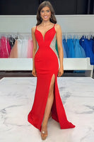 Load image into Gallery viewer, Black Mermaid Beaded Spaghetti Straps Long Prom Dress with Slit