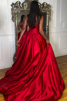 Red Strapless Princess Corset Long Prom Dress with Beading