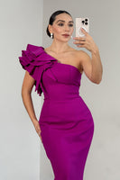 Load image into Gallery viewer, Purple One Shoulder Mermaid Long Prom Dress with Ruffles