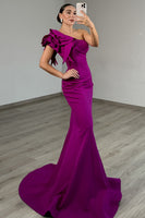Load image into Gallery viewer, Purple One Shoulder Mermaid Long Prom Dress with Ruffles