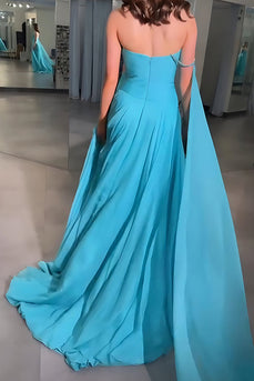Blue Chiffon Sweetheart A Line Long Prom Dress