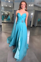 Load image into Gallery viewer, Blue Chiffon Sweetheart A Line Long Prom Dress