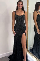 Load image into Gallery viewer, Sparkly Royal Blue Mermaid Long Prom Dress with Slit