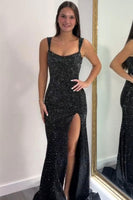 Load image into Gallery viewer, Sparkly Royal Blue Mermaid Long Prom Dress with Slit