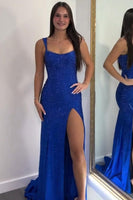 Load image into Gallery viewer, Sparkly Royal Blue Mermaid Long Prom Dress with Slit